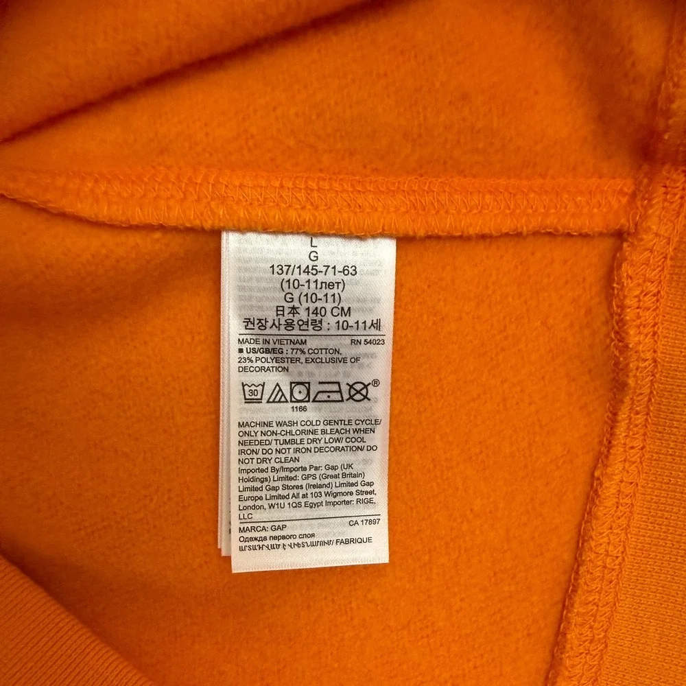 GAP Kids Boys Orange Pullover Sweatshirt With Mechanical Dinosaur Graphic L(10)